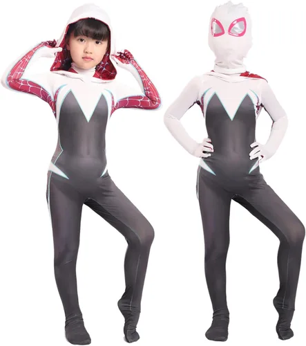 Vista 6 de ToBunm Disfraz de araña para cosplay, overol de superhéroe con capa para niños, Halloween