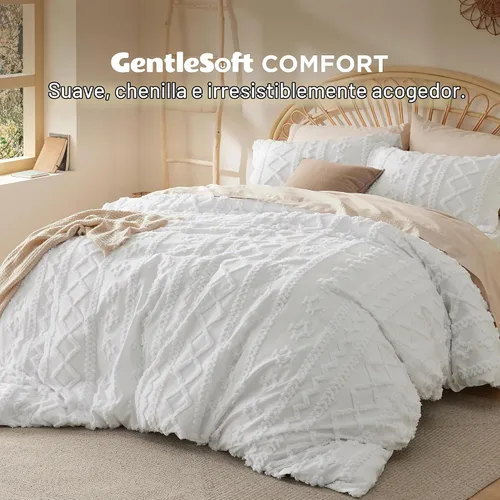 Vista 2 de Bedsure Funda de edredón bohemia tamaño matrimonial, bordado copetudo, 3 04 - Blanco - Elegante (sin edredón)
