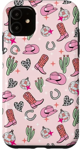 Vista 8 de Cowboy Hat & Boot & Disco Ball Pattern Pink Cowgirl Case for iPhone 17