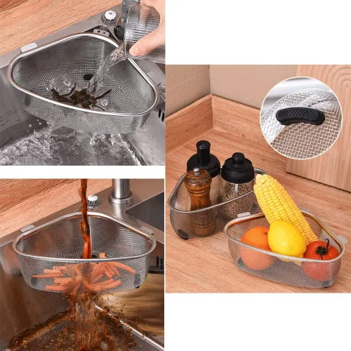 Vista 2 de KitchenFood - Colador para fregadero de basura de cocina, filtro triangular de tres soportes, colador de fregadero, colador multifunción de malla