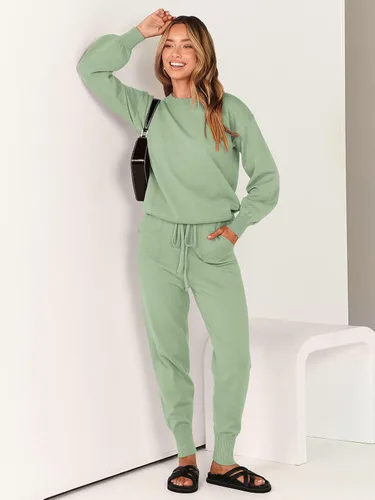 Vista 7 de ANRABESS - Conjunto de dos piezas para mujer, conjunto de suéter de manga larga sin botones y pantalones con cordón
