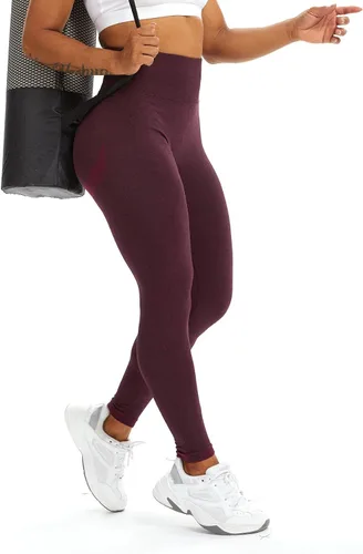 Vista 3 de SEASUM, Leggings de cintura alta con contorno de sonrisa, sin costuras, para entrenamiento, gimnasio, Yoga. Pantalones deportivos