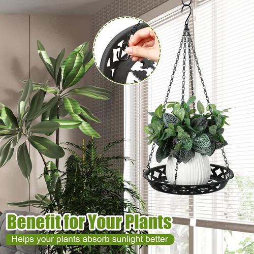 Vista 3 de Enhon Paquete de 6 macetas colgantes de metal, colgador de plantas de 12 pulgadas para interiores y exteriores, elegante estante decorativo negro