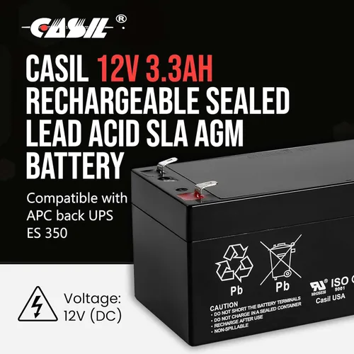 Vista 2 de Casil Batería de repuesto de 12V 3.3Ah para Amstron AP1232 AP-1234 AP123 APC Back-UPS ES 350 ES BE325-CN/B ES BE350C / BE3 UPS ES350 BE350R BP3-12