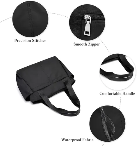 Vista 4 de PORRASSO Bolso de mano Bolso impermeable de nylon Bolso de hombro para mujer, Púrpura, Bolso tote