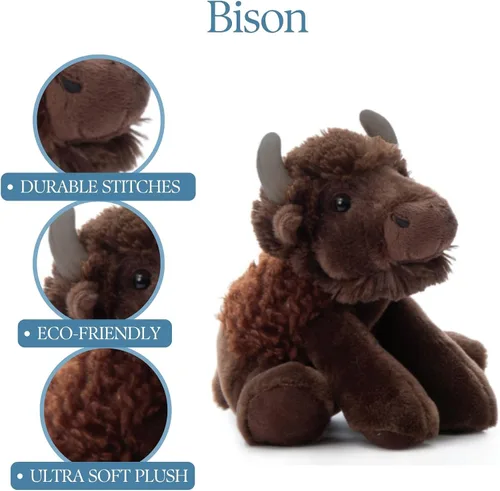 Vista 9 de The Petting Zoo Peluche de bisonte disquete, regalos para niños, animales salvajes de la vida silvestre, juguete de peluche de bisonte de 9 pulgadas