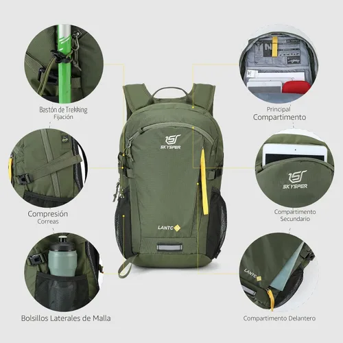 Vista 5 de SKYSPER Mochila pequeña de senderismo, 20L, mochilas de viaje ligeras para senderismo y día a día para mujeres y hombres