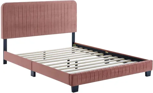 Vista 4 de Modway Celine - Cama con plataforma de terciopelo copetudo y alto rendimiento con canal en color rosa polv
