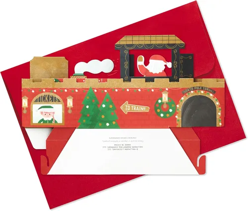 Vista 6 de Hallmark Paper Wonder - Tarjeta de felicitación desplegable de Navidad con sonido y movimiento (tren de Navidad, reproduce "Deck the Halls")