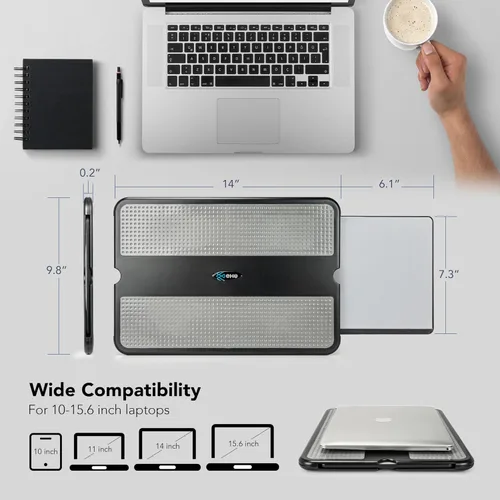 Vista 6 de EHO Almohadilla de regazo para laptop – Almohadilla de soporte para laptop con bandeja retráctil para mouse, protector térmico antideslizante, mesa