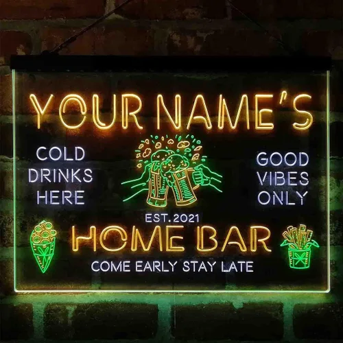 Vista 17 de Tazas de cerveza personalizadas para bar en casa, letrero de luz LED de neón tricolor, nombre personalizado, fecha, texto, cita, fuente verde, rojo