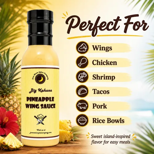 Vista 4 de Premium Salsa de alas de piña ¡Alas, pollo, camarones y tacos! Salsa dulce de alas de piña para alas, pollo, camarones, tacos, cerdo, arroz