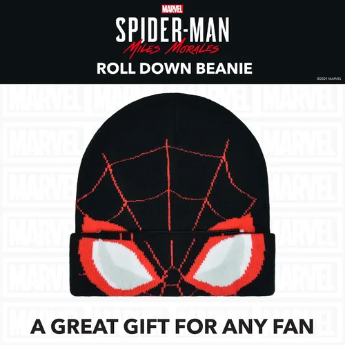 Vista 6 de Concept One Marvel Spider-Man Miles Morales Roll Down Cuff Beanie Hat, Knitted Winter Skull Cap
