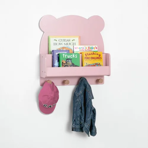 Vista 4 de babyGap by Delta Children Brannan Bear - Estante de pared con 4 ganchos, color rubor