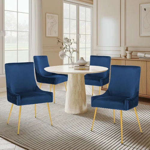 Vista 2 de adochr Juego de 2 sillas de comedor de terciopelo con patas de metal dorado 2-Azul oscuro