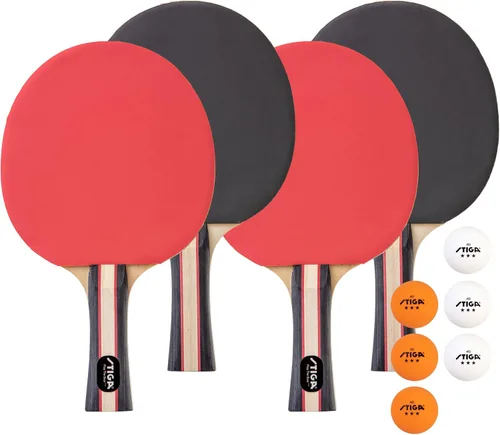 Vista 2 de STIGA Performance - Juego de 4 palas de ping pong para 4 jugadores, raquetas de tenis de mesa, 6 – 3 estrellas bolas naranjas y blancas