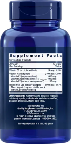 Vista 2 de Life Extension Vitaminas D y K con yodo marino, 90 cápsulas (paquete de 2)
