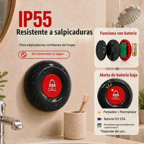 Vista 6 de CallToU Buscapersonas para cuidadores, botón de llamada para ancianos Negro 2+3