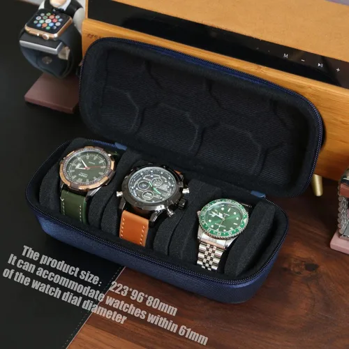 Vista 3 de Caja organizadora de reloj para hombres o mujeres, estuche de viaje para 3 relojes, soporte portátil de almacenamiento para relojes de pulsera