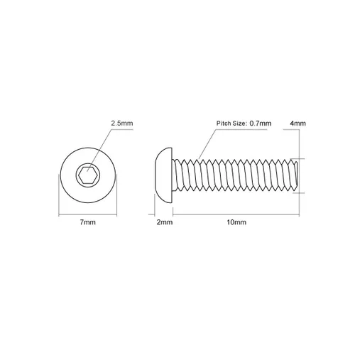 Vista 3 de Tornillos hexagonales de cabeza de botón M4-0.028 x 0.394 in, unidad de enchufe Allen, acero inoxidable 304, rosca completa, acabado liso, rosca
