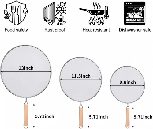 Vista 2 de Pantalla de salpicaduras de grasa 3PCS para sartén, protector de grasa de acero inoxidable Grease Splatter Guard Shield for Kitchen Frying Pan