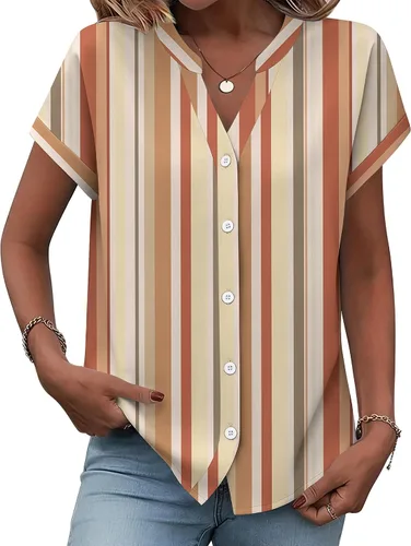 Vista 7 de Zeagoo Camisas con botones para mujer, camisetas de manga corta, cuello en V, blusas casuales de negocios