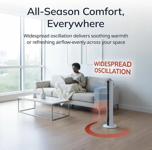 Vista 3 de Lasko Ventilador de torre oscilante para todas las estaciones y calentador de espacio en uno para el hogar con termostato ajustable, protección