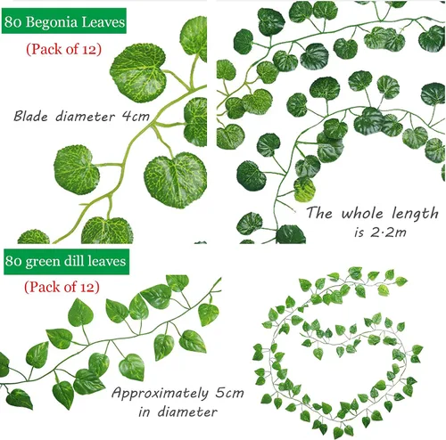 Vista 3 de 12 Pack Plantas Artificial Decoración Hojas Hiedra Artificial 26m Garland Plants Hanging Wedding Garland Fake Follaje Flores Inicio Cocina Jardín