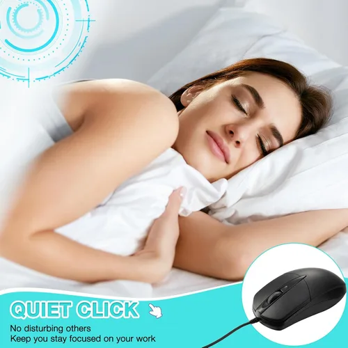 Vista 6 de Kathfly 30 unidades de ratón negro con cable USB para computadora a granel 1000 DPI 3 botones con cable con cable con USB silencioso
