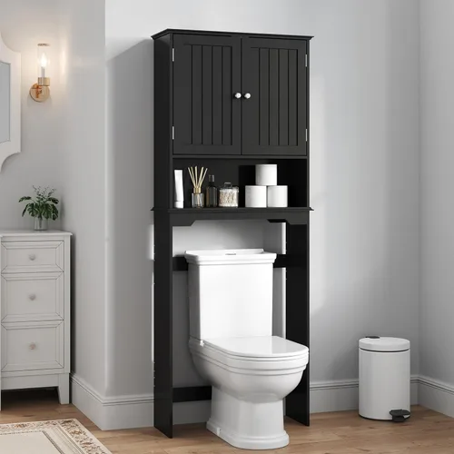 Vista 8 de DUMOS Gabinete de almacenamiento sobre el inodoro con puertas dobles Blanco luminoso