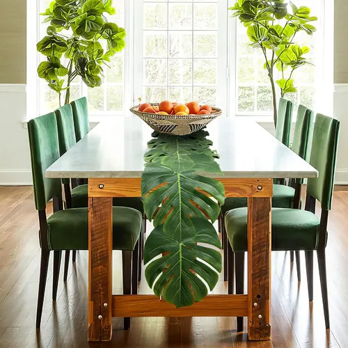 Vista 7 de AerWo 4 caminos de mesa artificiales de hojas de palma de 72 pulgadas, camino de mesa de hojas de palma tropicales para bodas, decoración de mesa