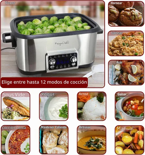 Vista 7 de MegaChef Cocina múltiple programable 12 en 1 de lujo de 8 cuartos de galón con Sous Vide y multifunción, pantalla digital, temperatura y tiempo