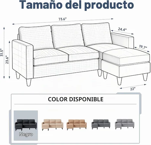 Vista 2 de SUNLEI Sofá seccional modular de 187 cm, cómodo sofá tipo nube con otomano móvil, sofá modular en forma de L de asiento profundo, sofás seccionales