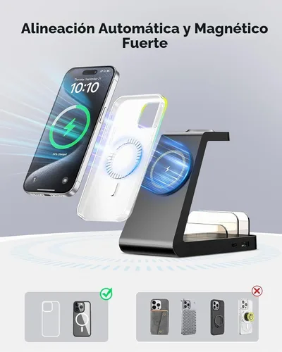 Vista 5 de Estación de carga para iPhone, base de carga inalámbrica 5 en 1 para Apple: estación de carga Mag-Safe para múltiples dispositivos Apple iPhone 17