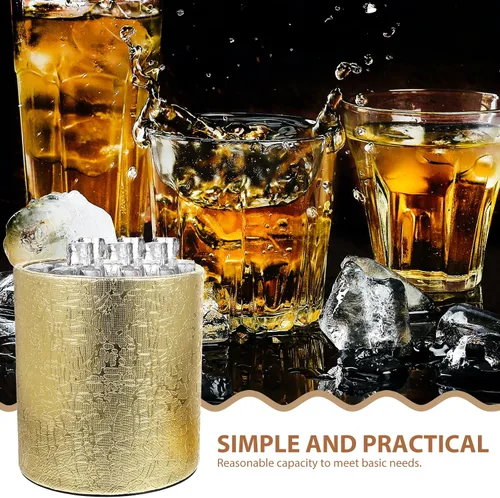 Vista 6 de BESTonZON Cubo de hielo con tapa hermética, cubo de hielo con tapa de cuchara, enfriador de tina de bebidas, cubo de hielo dorado con tapa