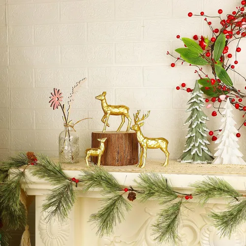 Vista 6 de Lulu Home 3 piezas de decoraciones de mesa navideñas, estatuillas familiares de renos dorados de resina con diversas posturas, adornos para centros