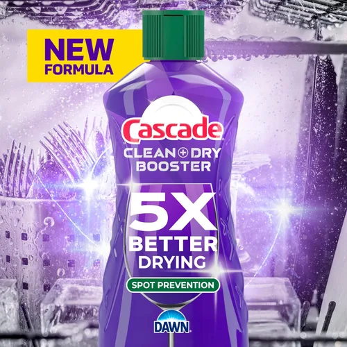 Vista 2 de Cascade Rinse Aid Clean & Dry Booster Dishwasher Liquid, Gel & Detergent Pods for Sparkling Clean Dishes, Dishwasher Soap, Tablets & Rinse Aid Dry