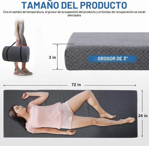 Vista 4 de Extra Thick Memory Foam Camping Mattress - 72" x 24" Portable Sleeping Pad for Adults, Folding Camping Bed Mat, Lightweight Cot Mattress Topper for