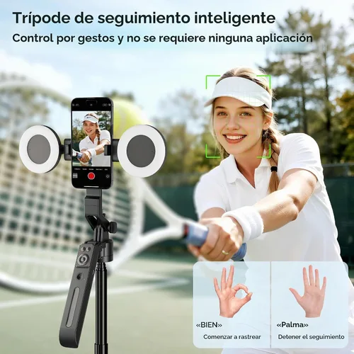 Vista 2 de Trípode de seguimiento facial automático de 71 pulgadas para iPhone con luz, kit de vlogging para iPhone con gesto/control remoto, rotación de 360°