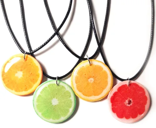 Vista 2 de Fruit Slice Pendant Handmade Citrus Grapefruit Orange Lemon Lime Pamelo Necklace Mini Food Girlfriend Outdoors Gift Bright Summer Necklace for Women