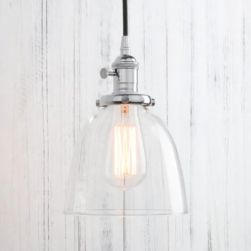 Vista 18 de PERMO Moderno accesorio de iluminación colgante con globo de vidrio transparente redondo de 5.9 pulgadas, pantalla soplada a mano, lámpara