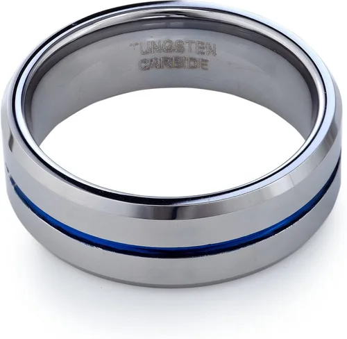 Vista 2 de Tusen Jewelry, anillo de boda con delgada línea azul chapado en carburo de tungsteno.