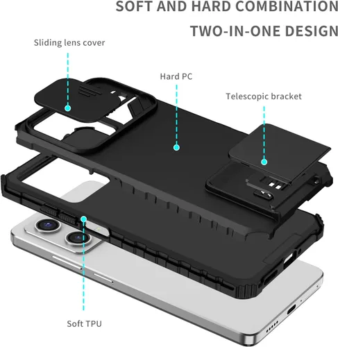 Vista 2 de Funda compatible con Samsung Galaxy M13 5G/A04 Dimensional Soporte Ventana Corredera Teléfono Móvil Funda Protectora a Prueba de Golpes para Samsung