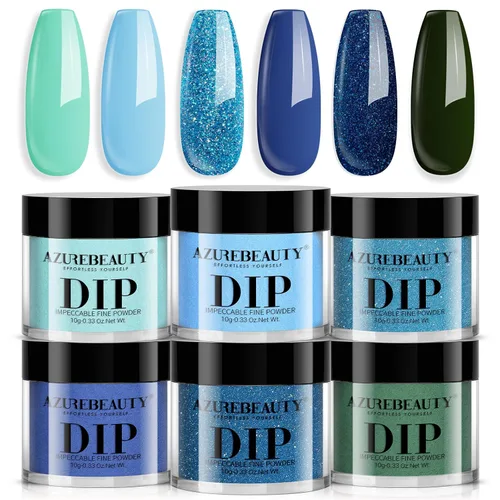 Vista 15 de AZUREBEAUTY - Juego de uñas en polvo para inmersión, rojo navideño, borgoña, rosa, baya, brillo, blanco, plata, purpurina, 6 colores, kit