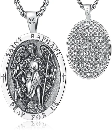 Vista 58 de EUDORA Medalla de plata de ley S925 con collar de San Patrono para mujeres A01-Saint Benedict Medalla