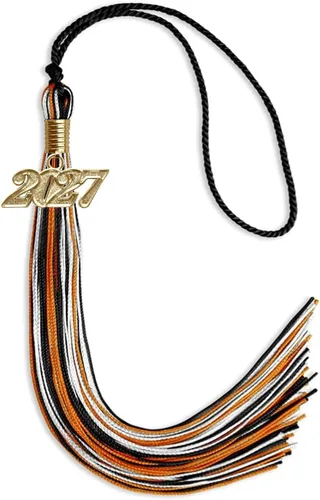 Vista 114 de Endea Graduation Borla mixta de triple color con gota de fecha dorada (negro/dorado/blanco, 2021)