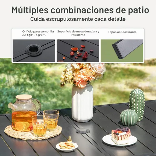 Vista 8 de PHI VILLA Mesa de patio para 6, 60 pulgadas, mesa de comedor de metal negro