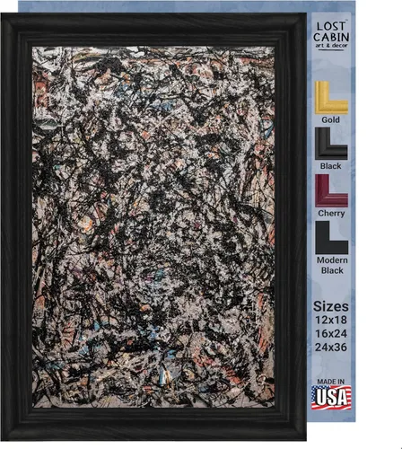 Vista 12 de Ritmo de otoño de cabaña perdida por Jackson Pollock Impresión en marco plano negro Reproducción de pintura de obras de arte fino Póster