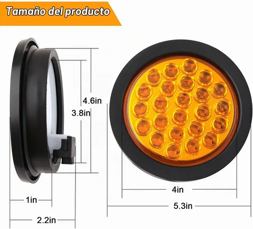 Vista 4 de Partswcgg 4 piezas de luces estroboscópicas redondas ámbar de 10,16 cm, 24 luces LED para remolque con patrones de parpadeo sólidos para lámparas