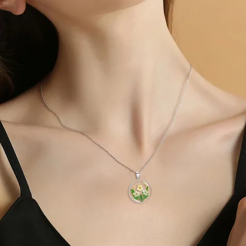 Vista 38 de Pressed Flower Necklace Gift for Women Personalized Handmade Necklaces Birth Flower Necklace